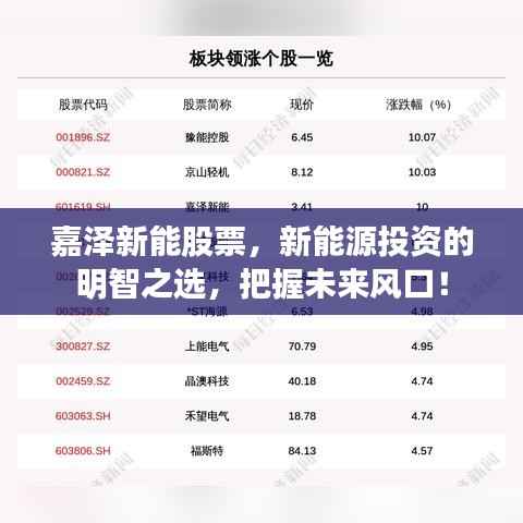 嘉泽新能股票，新能源投资的明智之选，把握未来风口！